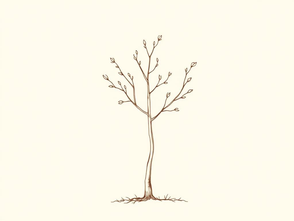 Illustration of a young tree with budding branches